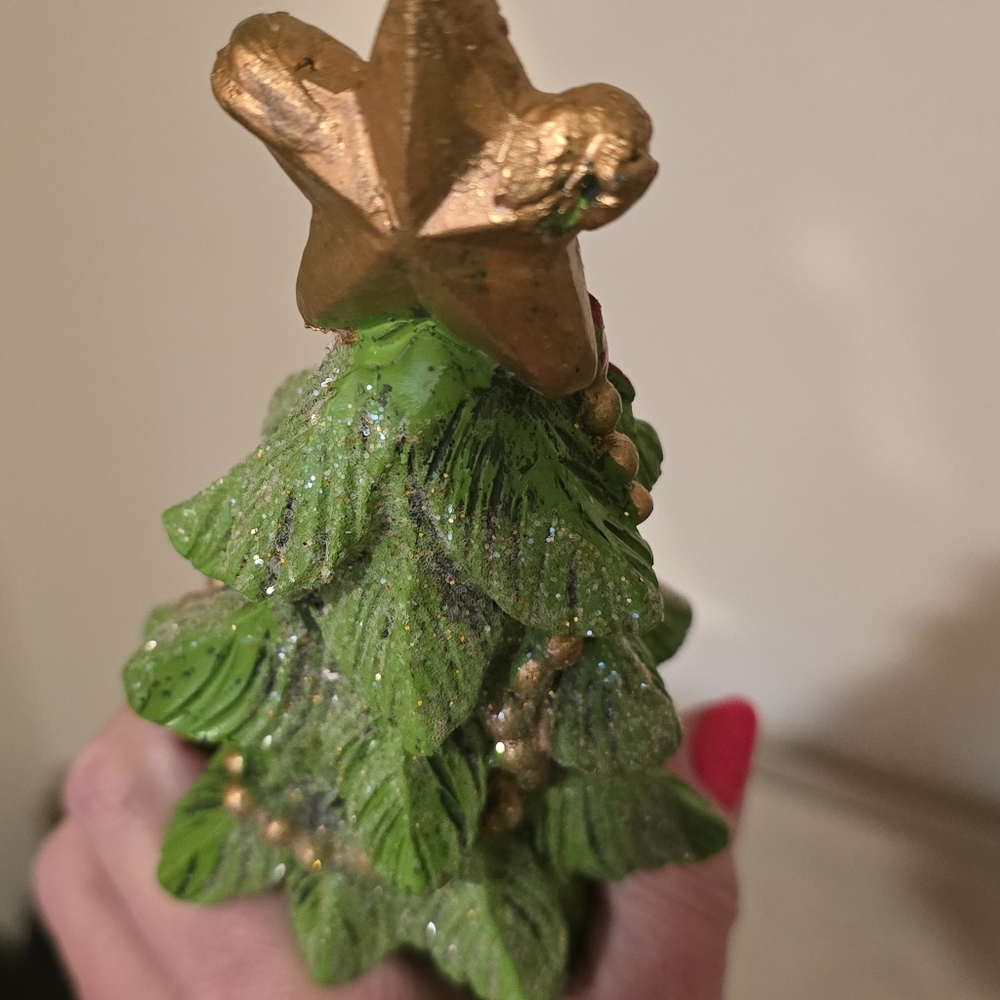 Festive Green Christmas Tree Figurine with Gold Accents - Picture 6 of 8